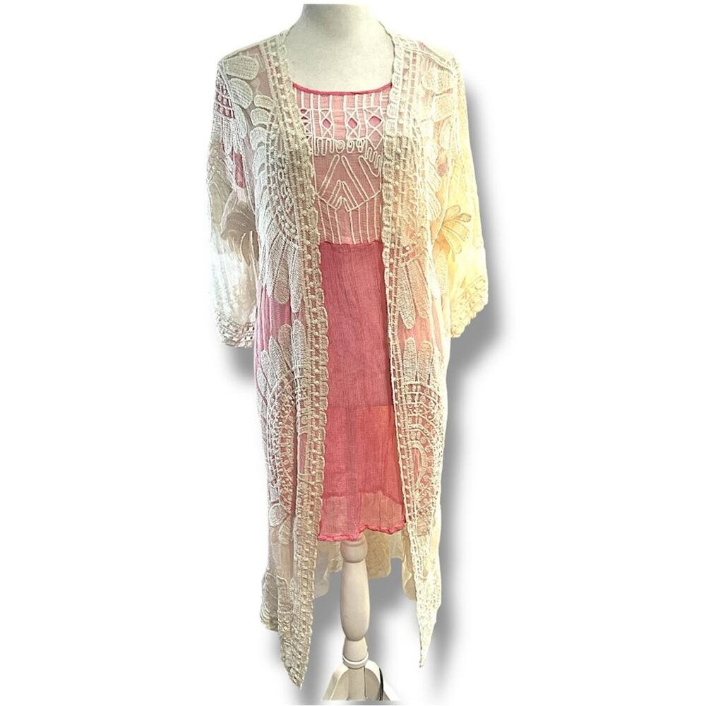 Elegant Cream Lace Kimono Cardigan SZ SM